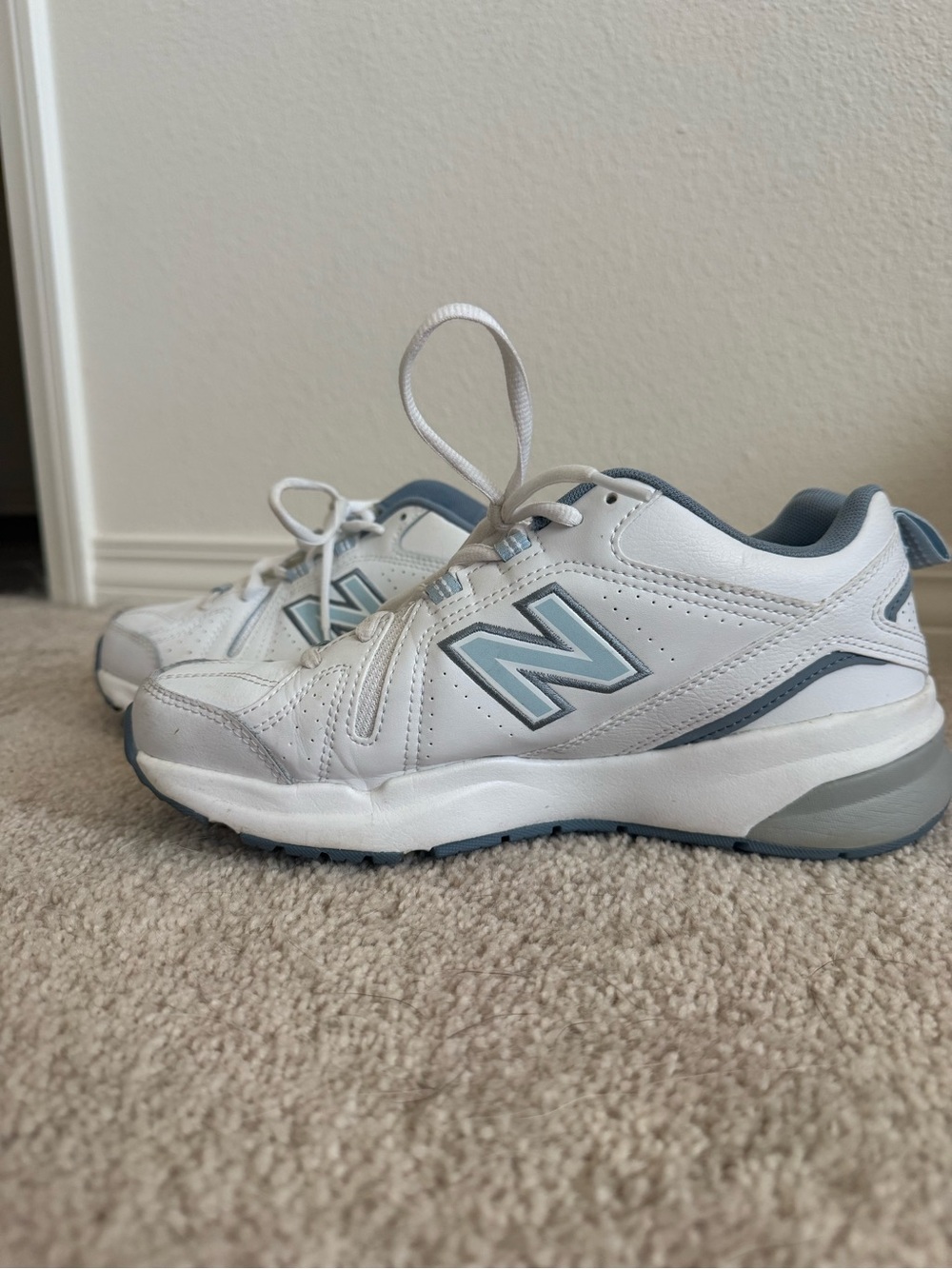 New Balance ' White and Light Blue Athletic Sneakers